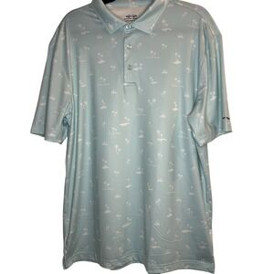 Snake Eyes Golf‎ Polo Shirt Mens Large Blue Palm Tree Print Short Sleeve
